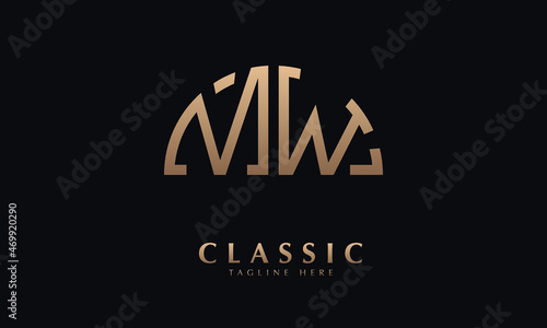 Alphabet MW or WM Half Illustration monogram vector logo template