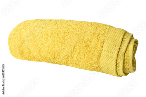 Yellow towel on isolated white background
