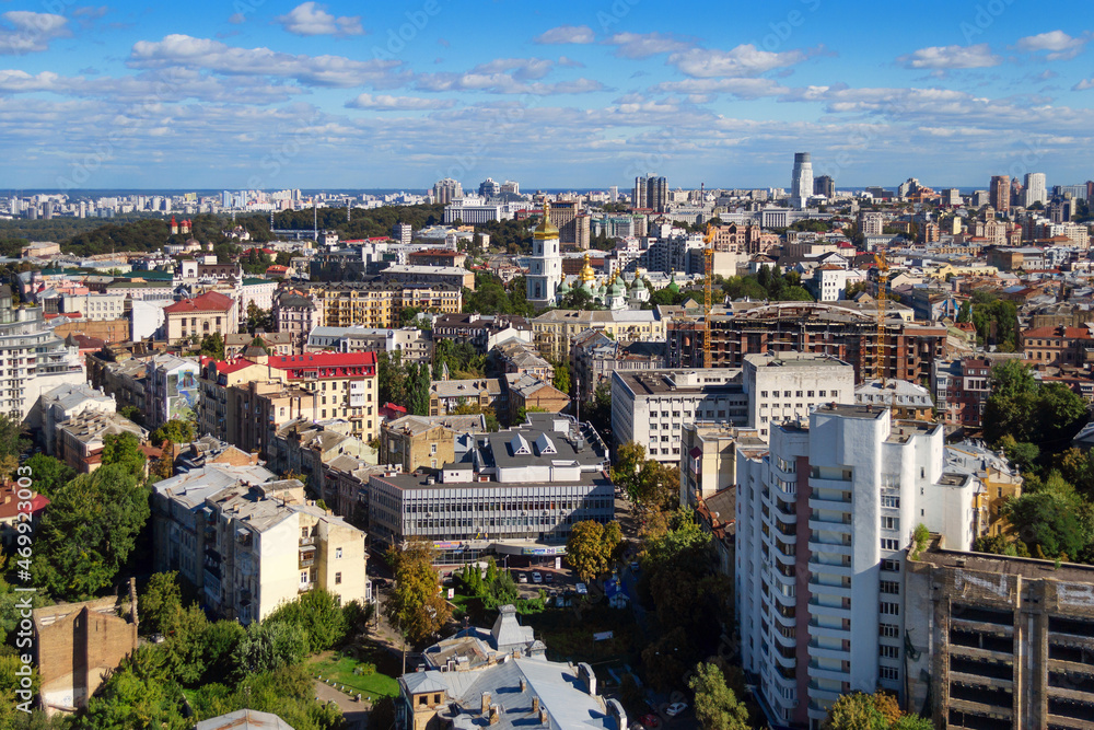 Top view of the city streets of Kiev on a summer day