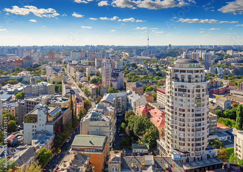 Top view of the city streets of Kiev on a summer day