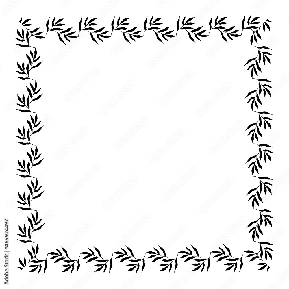 square shaped black frame made of plants on white isolated background square shaped black frame made of plants on white isolated background