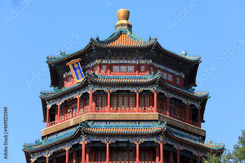 The architectural landscape of foxiangge is in the summer palace, Beijing