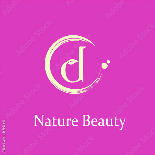  Initial Letter d with Leaf and Circle Brush Splash for Feminine Nature Beauty Spa Aesthetic Salon, farmer, plantation Business Logo Idea