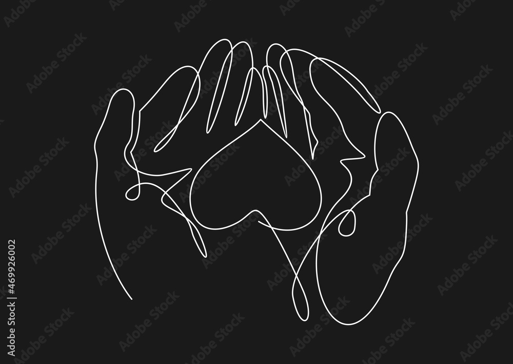 Two palms hold the heart.Love and happiness.Black and white illustration.Valentine's day.Vector illustration Two palms hold the heart.Love and happiness.Black and white illustration.Valentine's day.Vector illustration