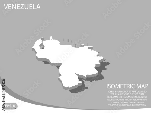 white isometric map of Venezuela elements gray background for concept map easy to edit and customize. eps 10