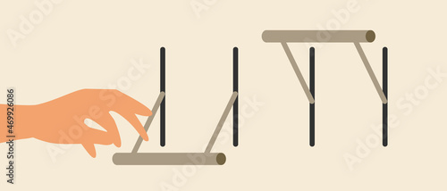 Knife switch selection, hand isolated, flat vector illustration and stock with knife switch up or down or off cutout