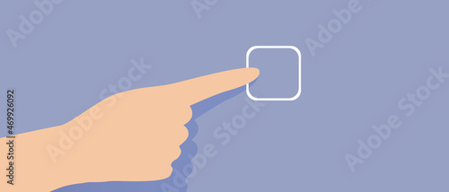 Pressing the touch button, isolated finger, flat vector illustration and stock and hand touching a button or indicating to post a mark