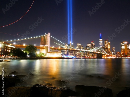 911 memorial  world trade Center  Manhattan  New York City  Brooklyn bridge  Dumbo  Light up  night view