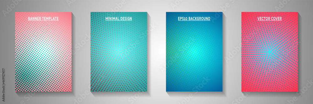 Dynamic circle faded screen tone cover templates vector collection. School brochure perforated - obrazy, fototapety, plakaty 