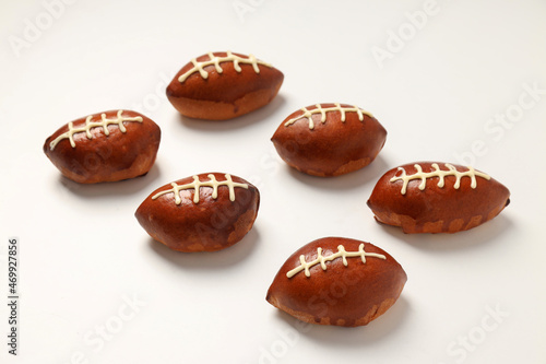 Flat lay composition with concept of Super bowl snacks on white background
