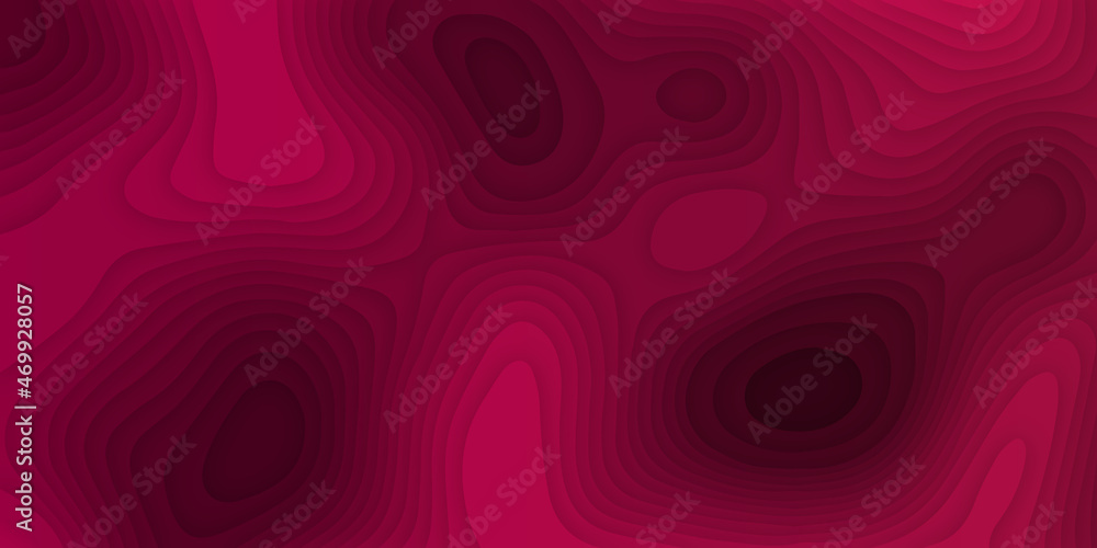 Obraz premium Papercut multi layers 3D dark red pink color texture vector background. Abstract modern geometric shape multi layer 3d papercut luxury background with multi color elements, topography map concept.