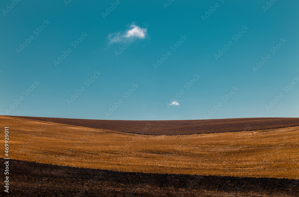 Landscape of field in autumn against sky. Shot in Castilla y Leon, Spain