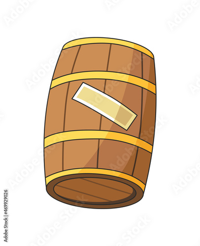 Vector whiskey symbol, wooden alcohol barrel icon. Alcohol product advertising design