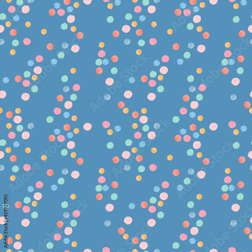 Watercolor seamless pattern with abstract shapes on blue isolated background. Decorative, festive, repeating, bright print in flecked style.Design for textiles, wrapping paper, packaging, fabric.