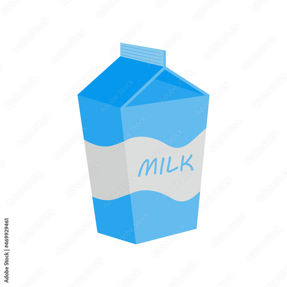 Milk in carton package. Vector illustration in flat cartoon style isolated on white background. Milk in carton package. Vector illustration in flat cartoon style isolated on white background.
