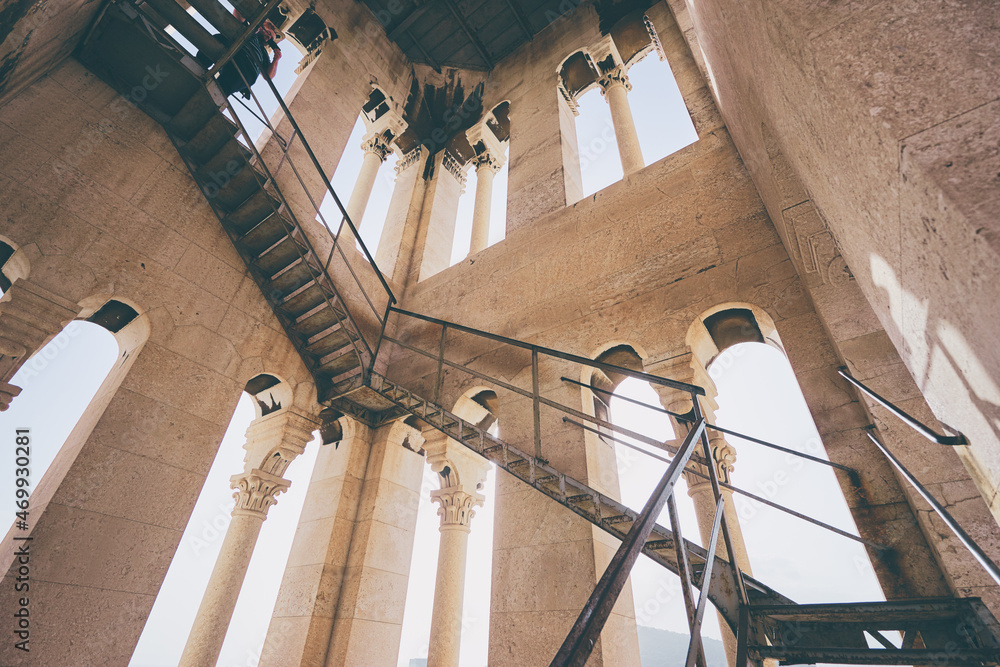 Fototapeta premium Travel by Europe. Ancient Diocletian Palace Tower in Split Old Town, Croatia.