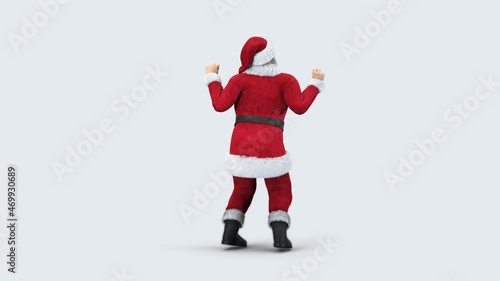 Santa Claus happy energetic dance. Merry Christmas and Happy New Year dancing theme. Funny old Santa dancing maraschino step movements. Animation isolated on white background with alpha 3D render