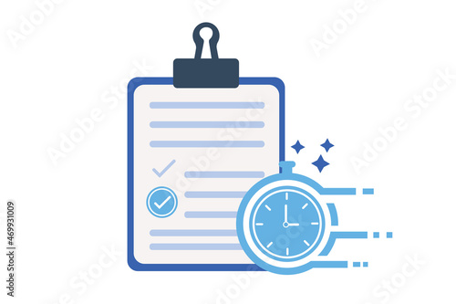 Fast services, checklist and stopwatch, to do plan, procrastination and efficiency on white background for website, application, printing, document, poster design, etc. vector EPS10 photo