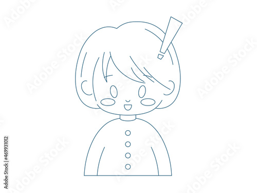 Outline surprise cute girl. Vector line art female character concept with excited emotion. Simple linear drawing illustration of joyful monochrome person.