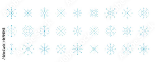 Snowflake vector collection. Outline linear art set of frozen crystals for decorative design.