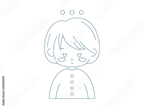Outline doubting cute girl. Vector line art female character concept with load emotion. Simple linear drawing illustration of biased monochrome person.