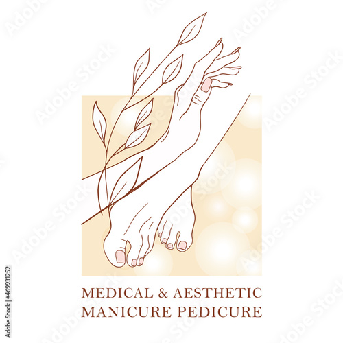 Logo nail master, manicurist, manicure, pedicure, business card, simple stylish icons for spa beauty salons, foot care