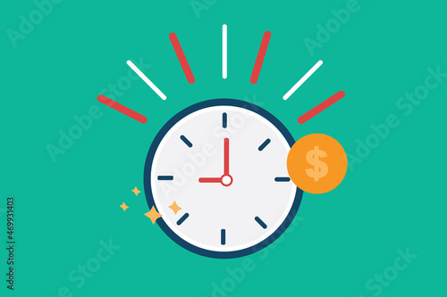 Time is money concept, clock and coin, long term financial investment on white background for website, application, printing, document, poster design, etc. vector EPS10