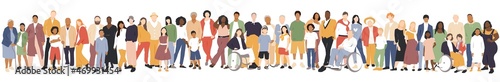 Multicultural group of mothers and fathers with kids. Flat vector illustration.	