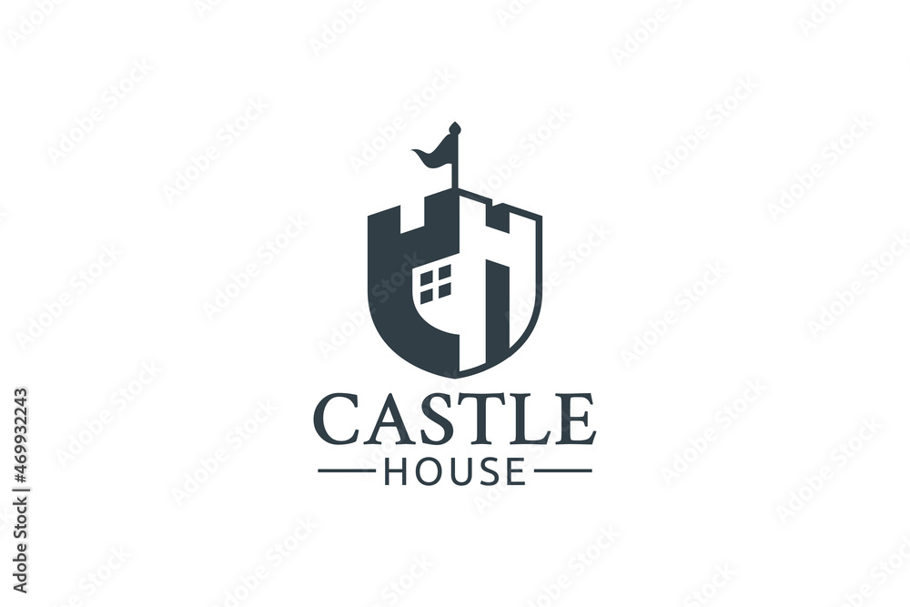 castle house logo with a combination of letter CH, castle, and house as the icon.