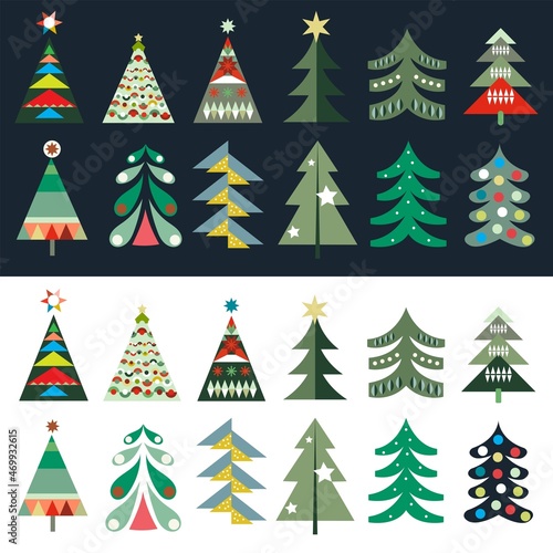 Christmas tree collection, abstract geometric shapes, winter design