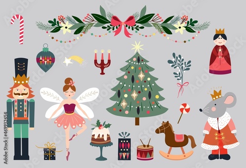 Vászonkép Christmas Nutcracker elements, winter design