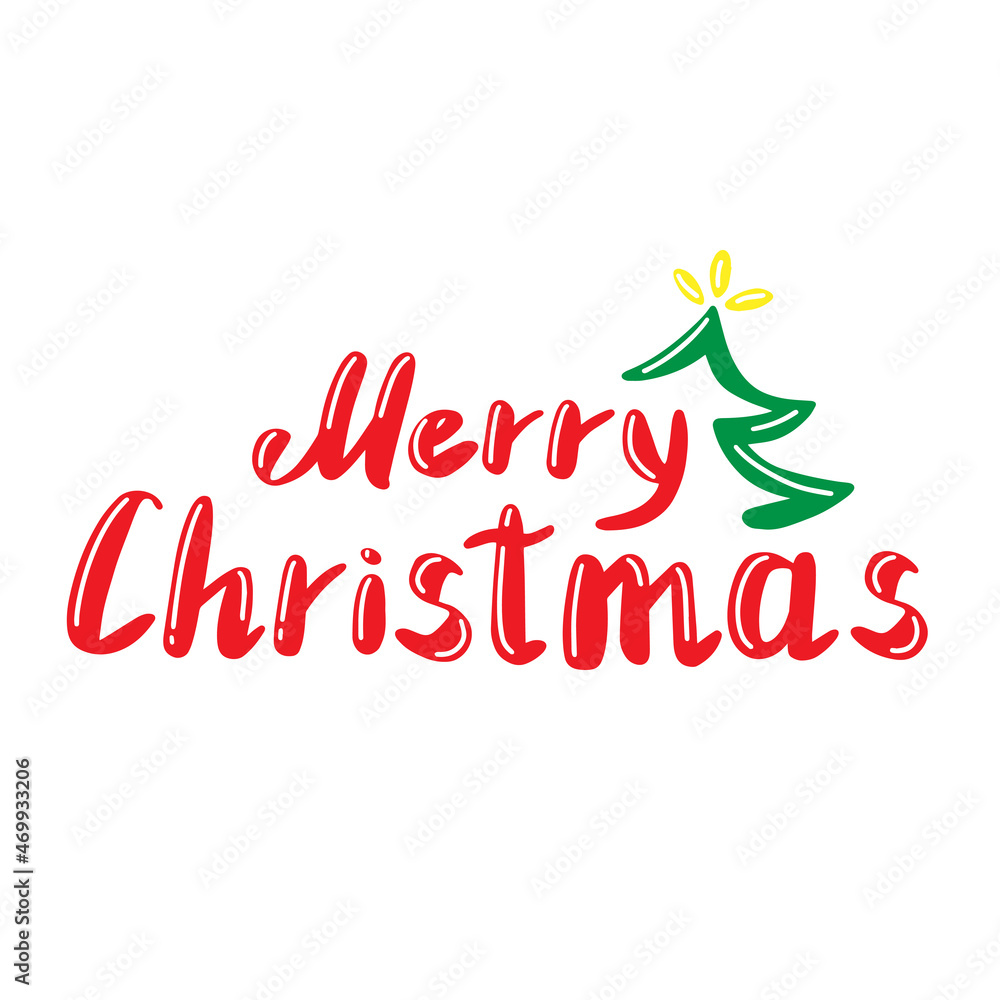 Merry Christmas lettering with a Christmas tree in cartoon style. Text illustration. Happy New Year. Merry Christmas lettering with a Christmas tree in cartoon style. Text illustration. Happy New Year.