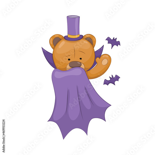 Teddy bear. Cute brown cartoon animal. Funny symbol of magician. Vector sticker. Template for print or greeting card