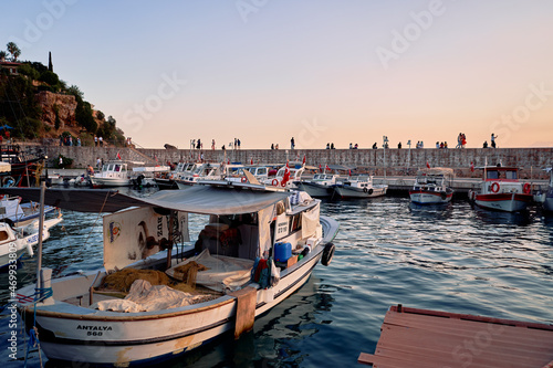 Fishing boats in Antalya's harbor, Turkey.