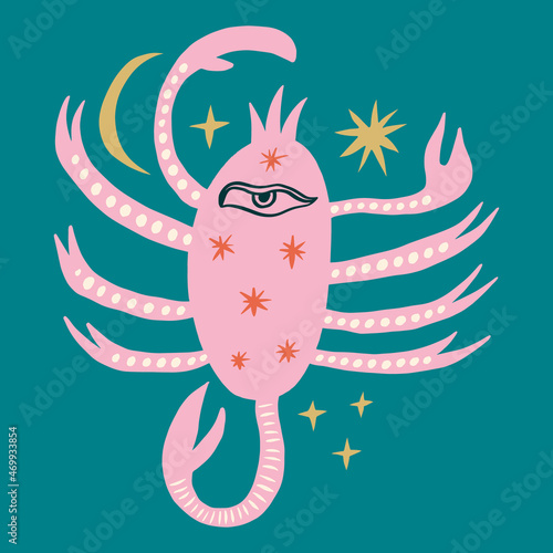 Scorpio sign space stars boho naive funky handdrawn patterned style art