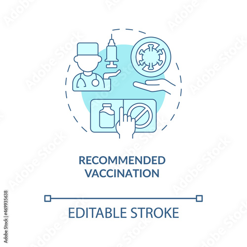 Recommended vaccination blue concept icon. Protection against covid abstract idea thin line illustration. Reducing risk from severe illness. Vector isolated outline color drawing. Editable stroke