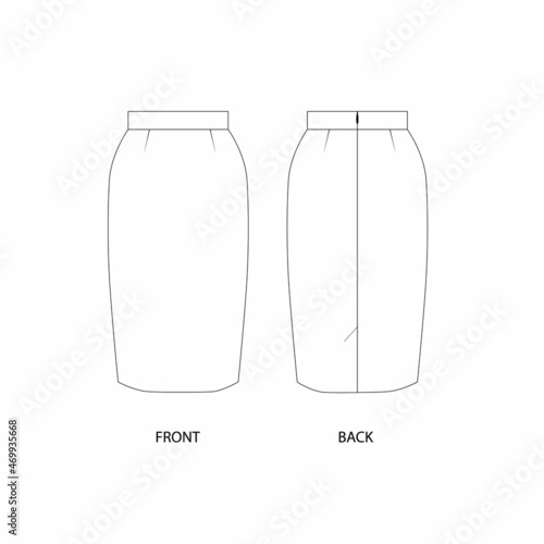 Technical sketch pencil skirt. Skirt template design. Vector illustration of midi skirt.