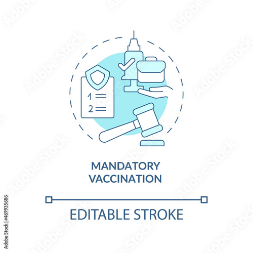 Mandatory vaccination blue concept icon. Protection against covid abstract idea thin line illustration. Local and state regulations. Vector isolated outline color drawing. Editable stroke