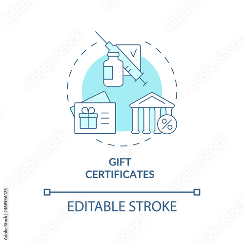 Gift certificates blue concept icon. Vaccination bonuses abstract idea thin line illustration. Drawing for free tickets and discounts. Vector isolated outline color drawing. Editable stroke
