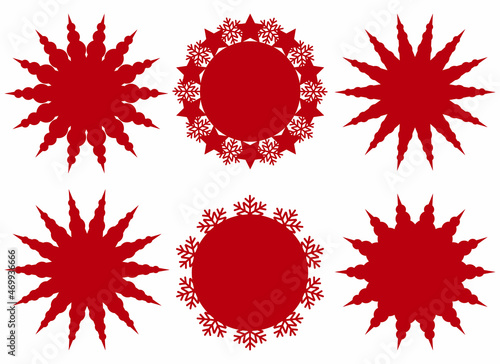 Set of christmas stickers with depicting star formation, snowflakes, sun rays. Vector illustration