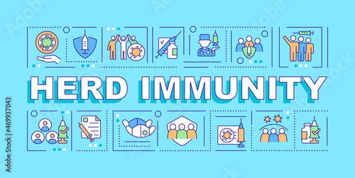 Herd immunity word concepts banner. Preventing covid disease spread. Infographics with linear icons on turquoise background. Isolated creative typography. Vector outline color illustration with text