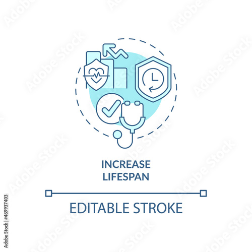 Increase lifespan blue concept icon. Annual checkup benefit abstract idea thin line illustration. Yearly medical testing. Healthcare. Vector isolated outline color drawing. Editable stroke
