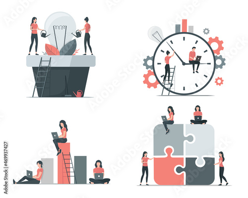 Time management. Business teamwork illustrations. Colored flat vector illustration. Isolated on white background.