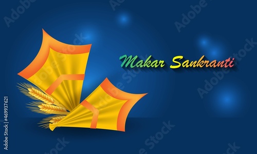 Happy Makar Sankranti, Flying Kites. Realistic vector illustration photo