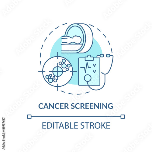 Cancer screening blue concept icon. Annual medical checkup abstract idea thin line illustration. Carcinoma and tumor prevention. Clinical exam. Vector isolated outline color drawing. Editable stroke