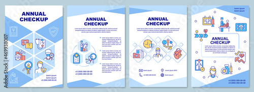 Annual checkup brochure template. Healthcare. Medical exam. Flyer, booklet, leaflet print, cover design with linear icons. Vector layouts for presentation, annual reports, advertisement pages