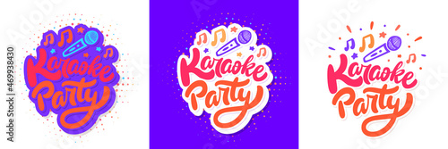 Karaoke party. Vector handwritten lettering banners set.