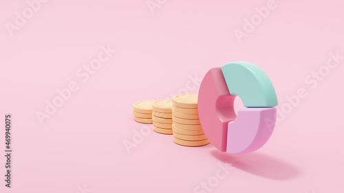 Growth financial model, business financial management, plan and growing strategy concept, pie graph and stack of coins with saving for goal concept, Investment management, 3d render illustration