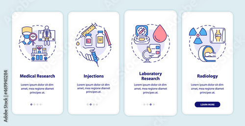 Arthritis clinic services onboarding mobile app page screen. Healthcare walkthrough 4 steps graphic instructions with concepts. UI, UX, GUI vector template with linear color illustrations