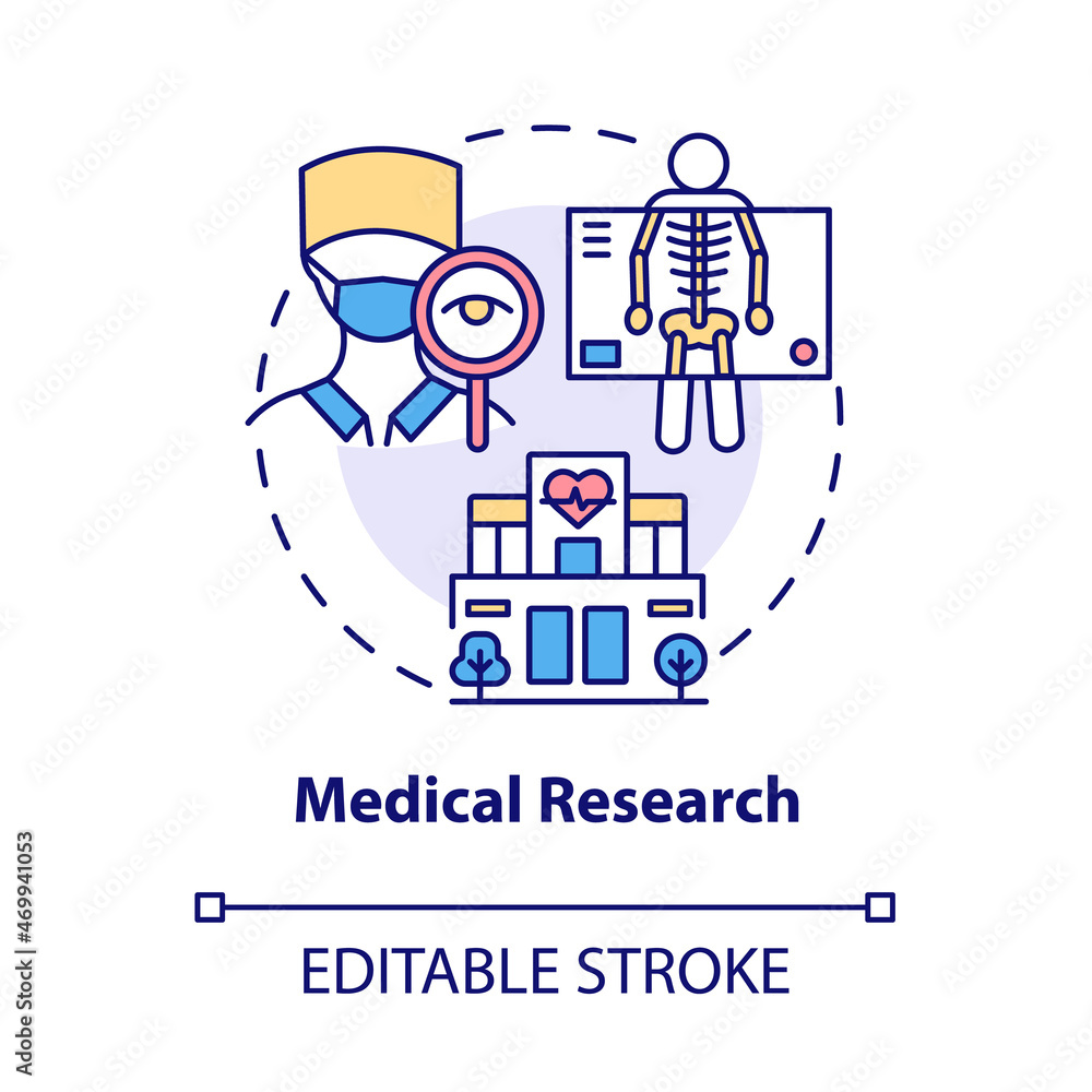 Medical research concept icon. Arthritis clinic services abstract idea thin line illustration. Doctor checkup and examination. Diagnosis. Vector isolated outline color drawing. Editable stroke